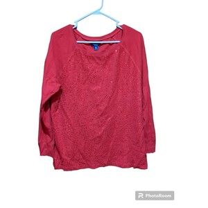 Chaps Shirt - Red Sequined Top, Textured  100% Cotton Woman's 2X